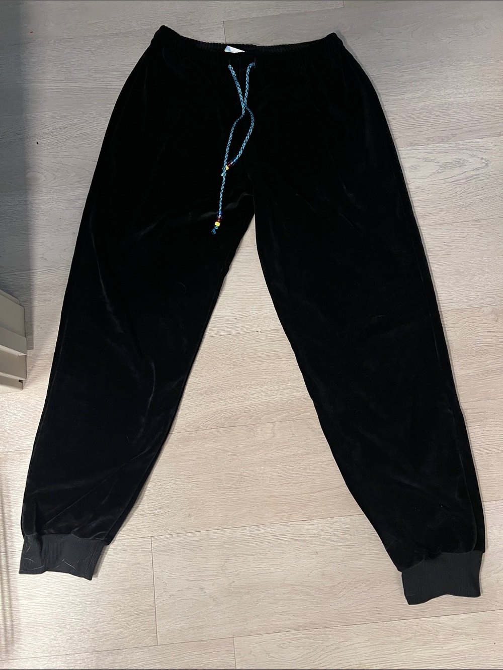 DANNIJO Black Velour Track Pants with Blue Drawstring